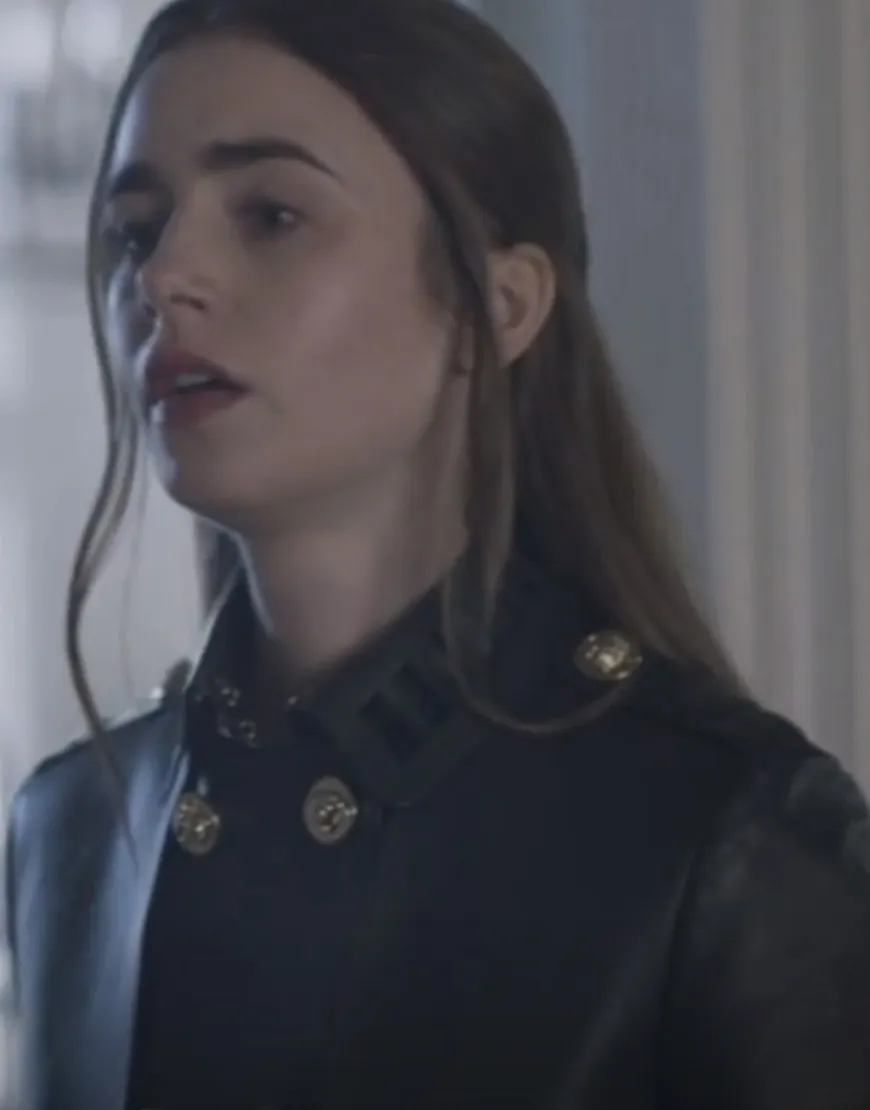 Inheritance Lily Collins Black Coat | Lauren Monroe Black Leather Coat