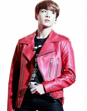 Joe Jungkook Red Leather Jacket | Men's Leather Jacket | Ujackets.com