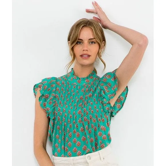 Kaila Flutter Sleeve Print THML Top-SALE