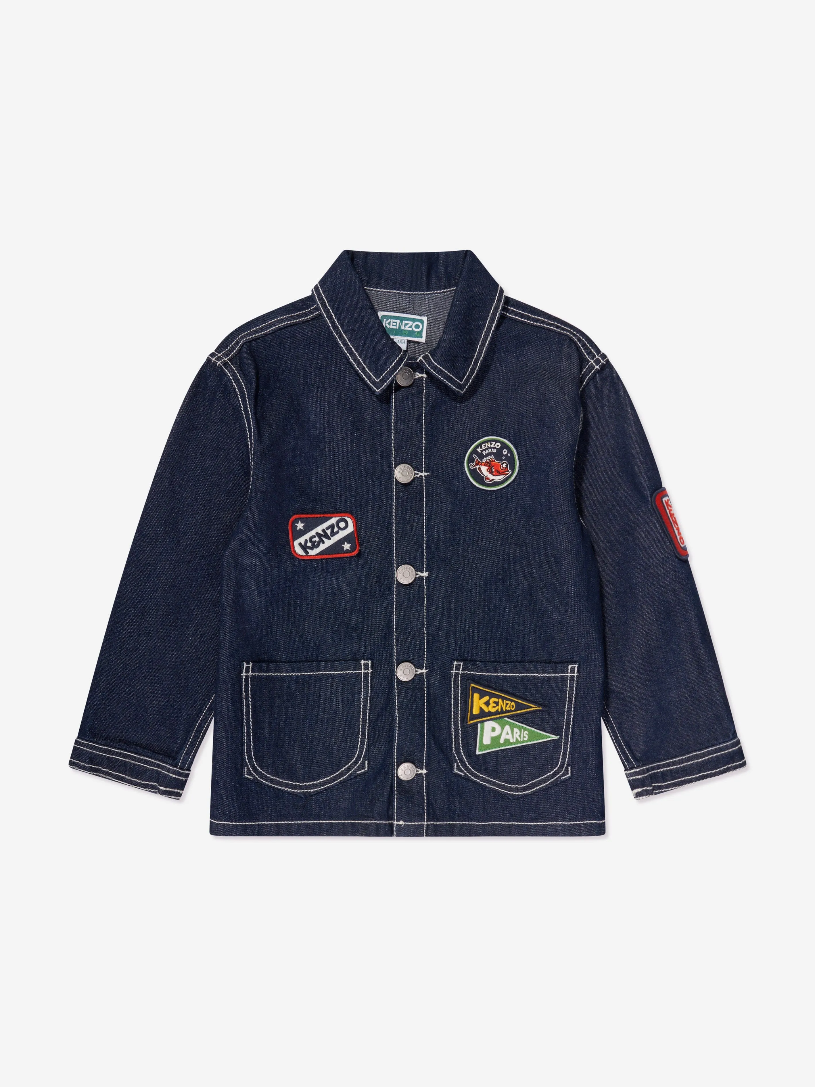 KENZO Boys Embroidered Denim Jacket in Blue