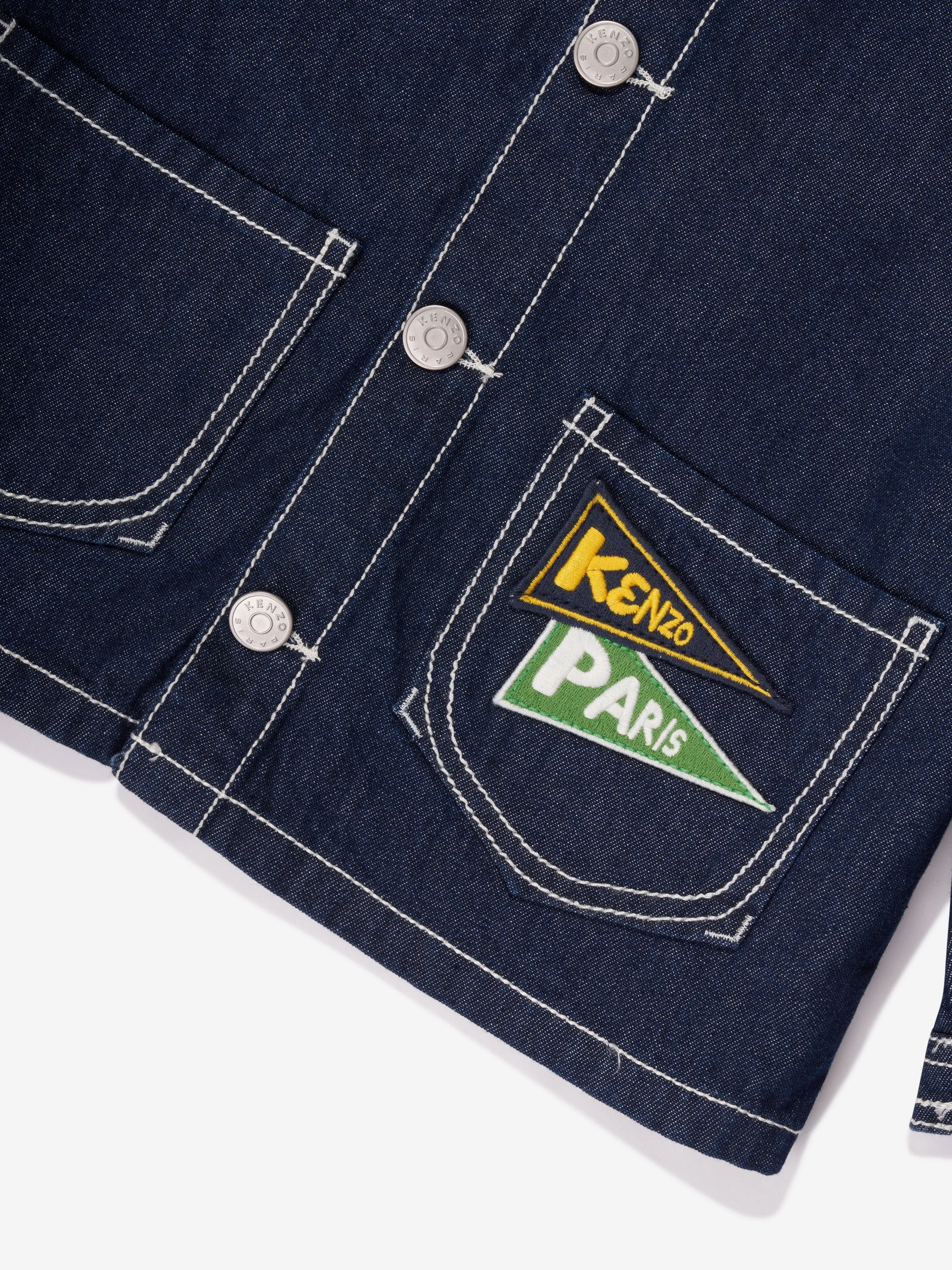 KENZO Boys Embroidered Denim Jacket in Blue