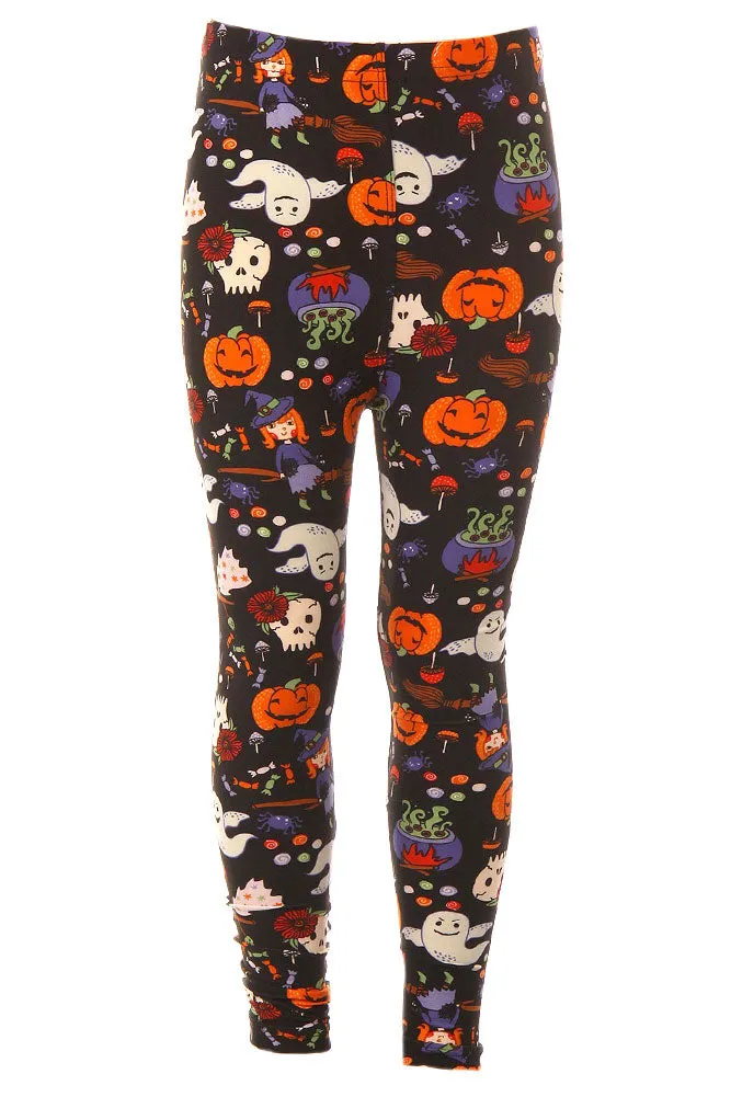 Kid's Halloween Pumpkin Ghost Pattern Printed Leggings