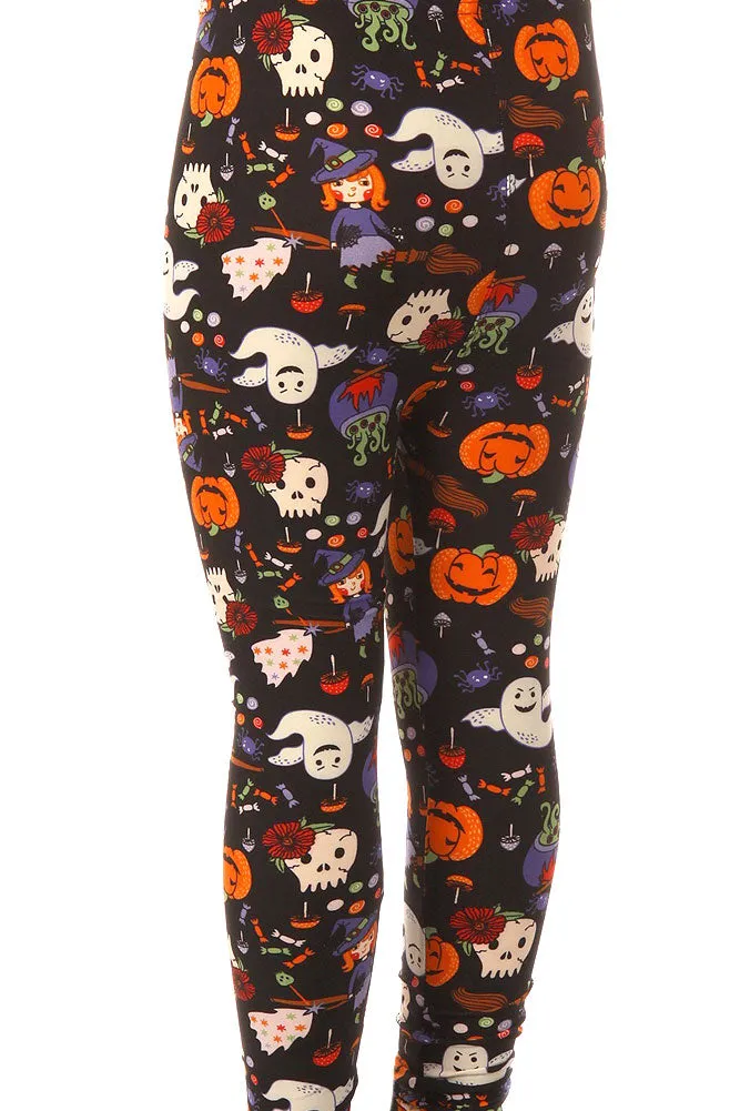 Kid's Halloween Pumpkin Ghost Pattern Printed Leggings