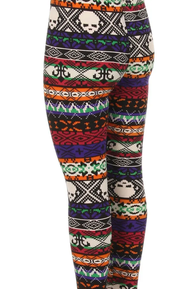 Kid's Skull & Mixed Ancient Pattern Printed Leggings