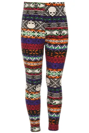 Kid's Skull & Mixed Ancient Pattern Printed Leggings