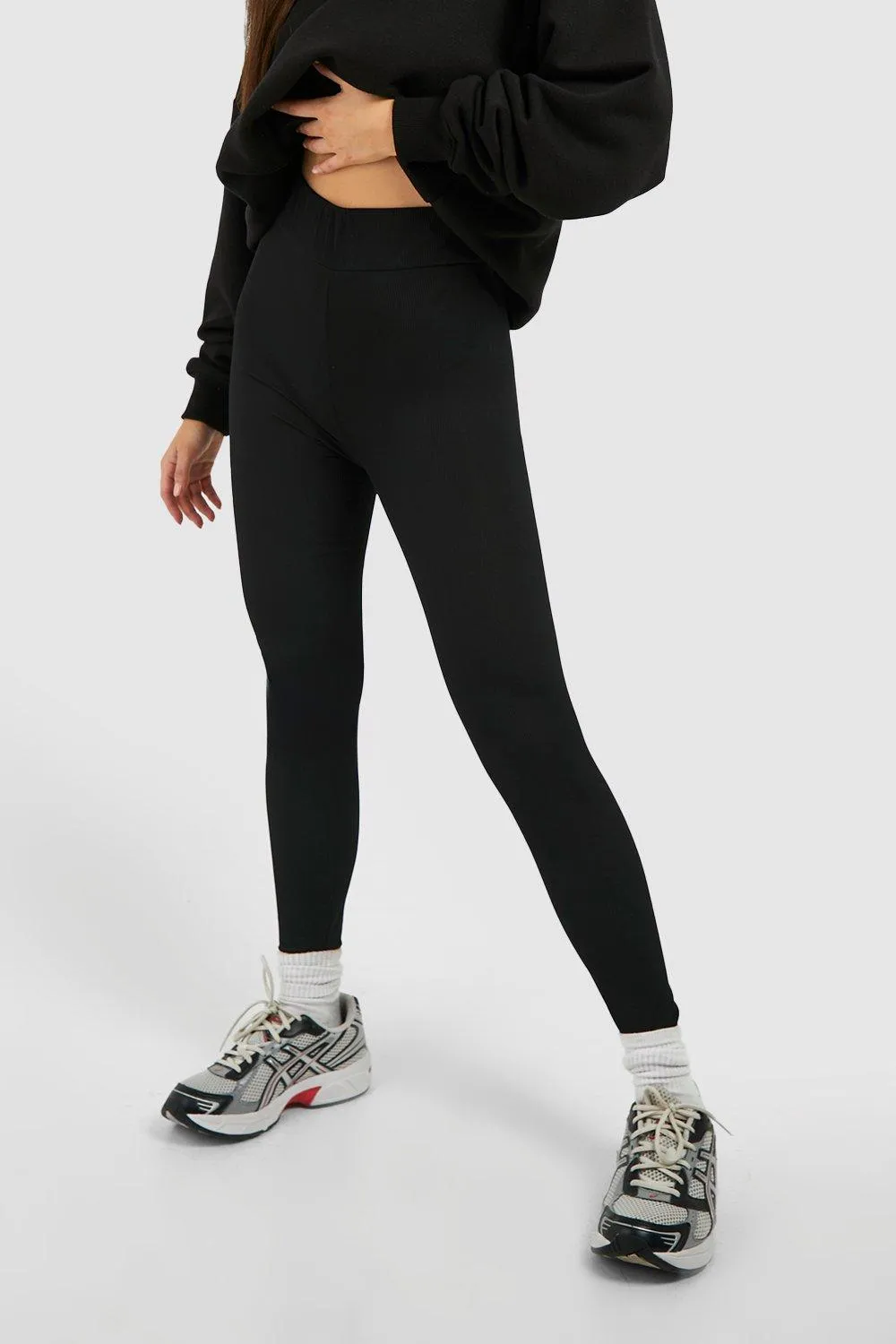 Leggings | Ribbed Shaper Waistband Leggings | boohoo