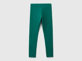 Leggings in stretch cotton with logo - Dark Green | Benetton