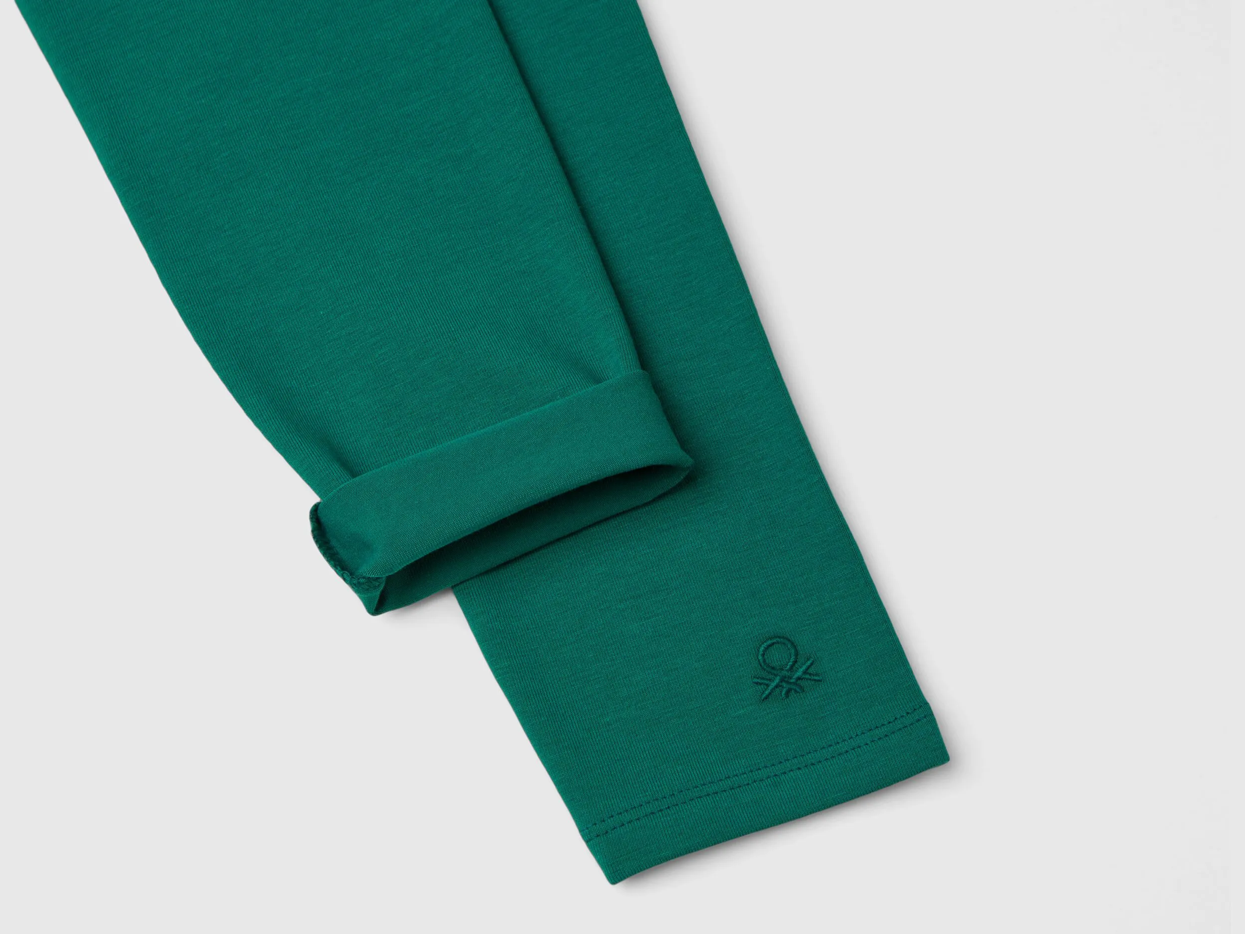 Leggings in stretch cotton with logo - Dark Green | Benetton