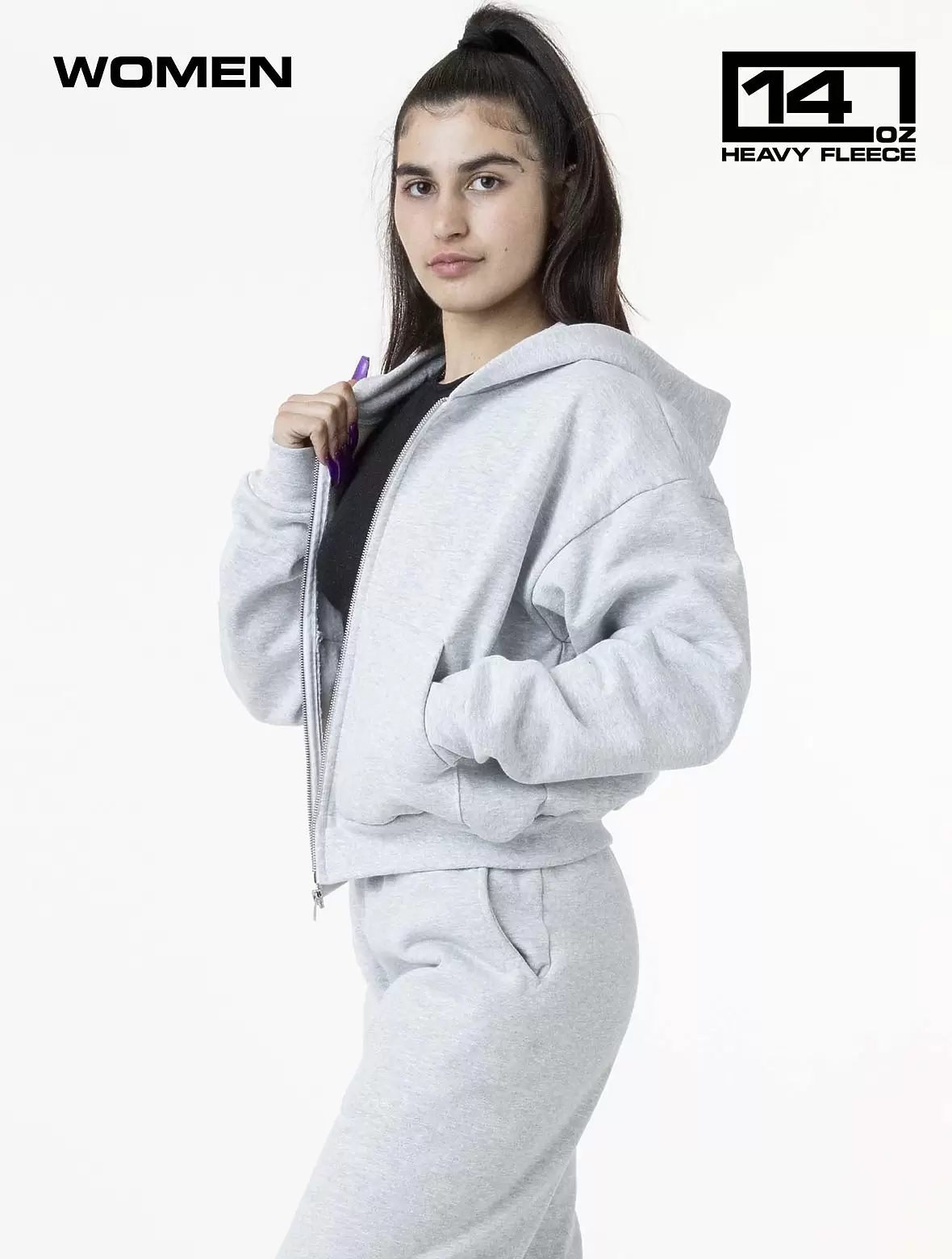 Los Angeles Apparel HF-16 Heavy Fleece Cropped Blank Zip Up Hoodie SKU: HF-16