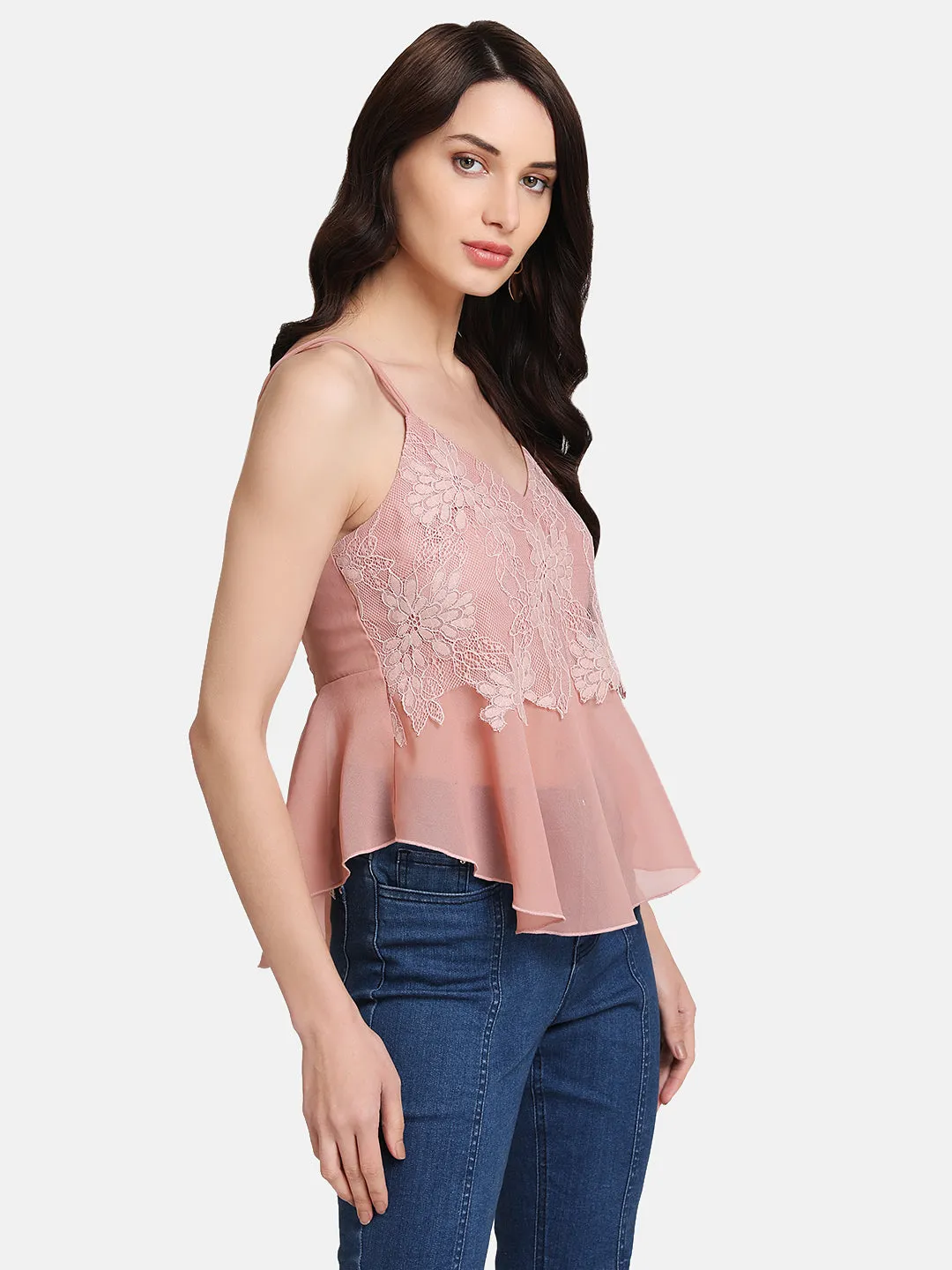 Lurex Lace Overlay Spaghetti Top