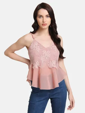 Lurex Lace Overlay Spaghetti Top