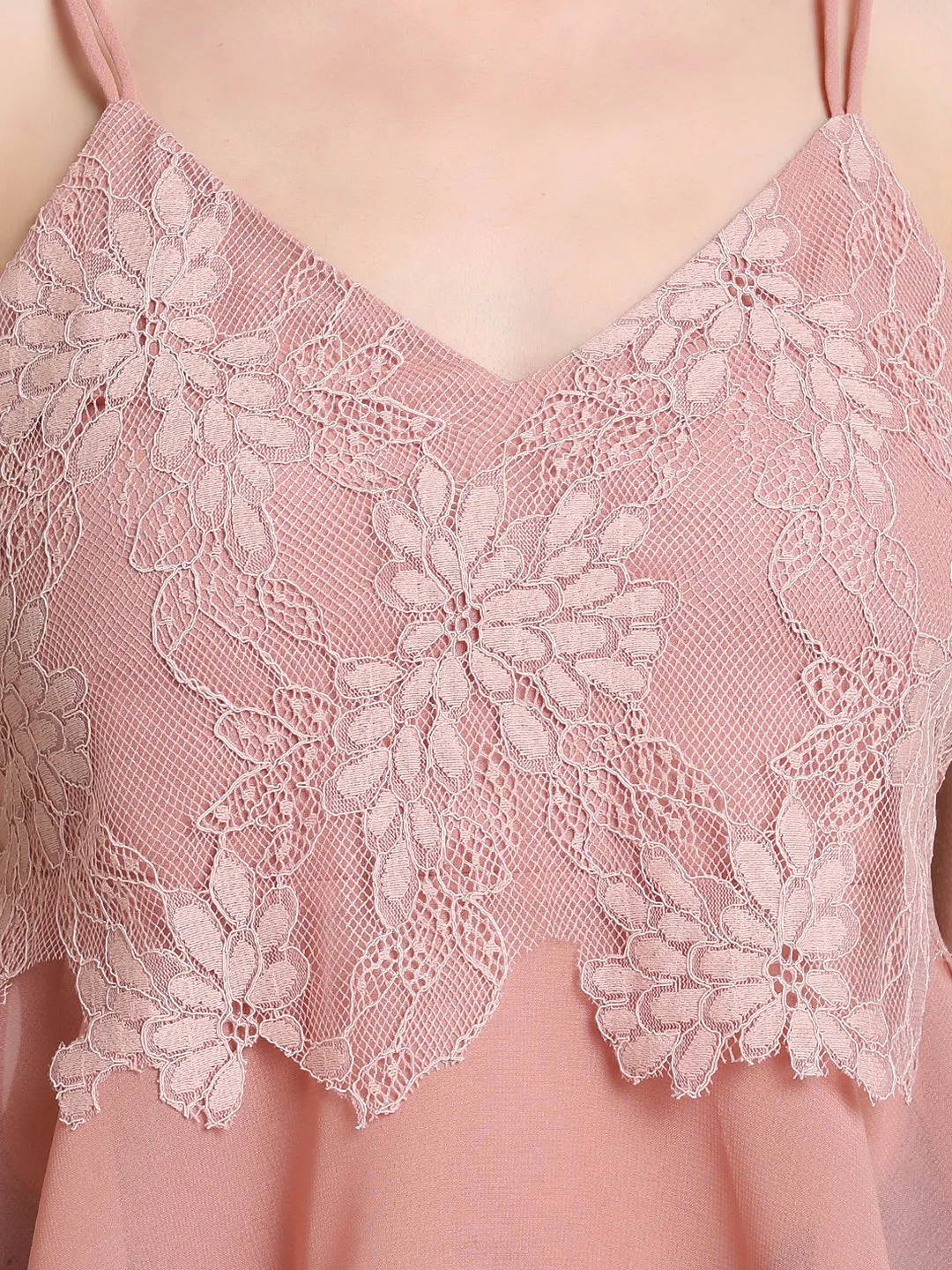 Lurex Lace Overlay Spaghetti Top