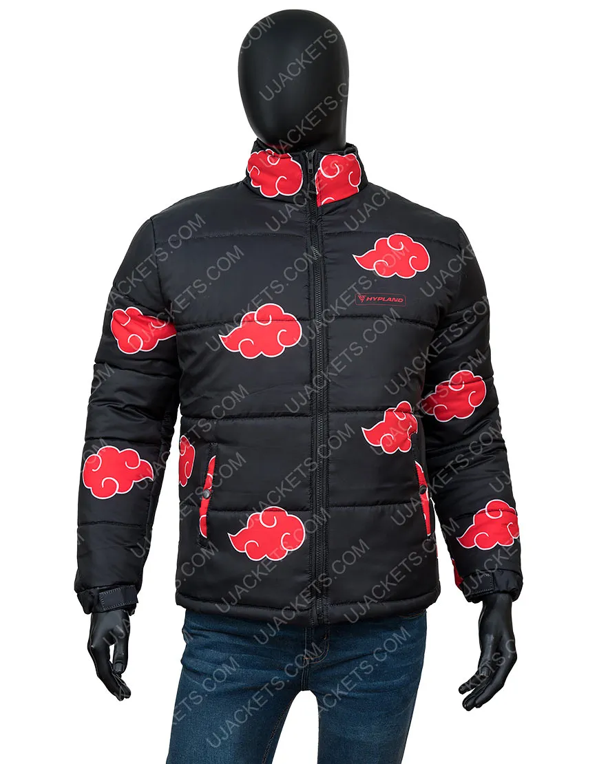 Naruto Akatsuki Black Puffer Jacket | Printed Puffer Jacket | Ujackets.com