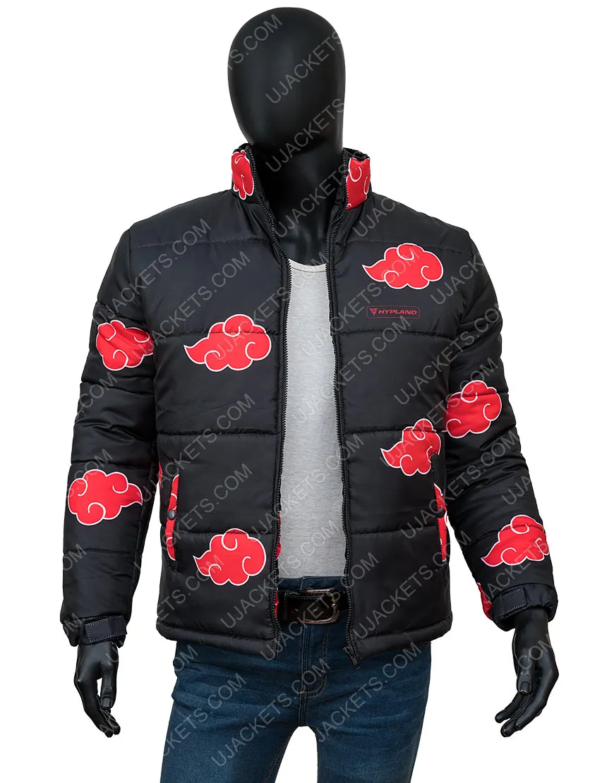 Naruto Akatsuki Black Puffer Jacket | Printed Puffer Jacket | Ujackets.com