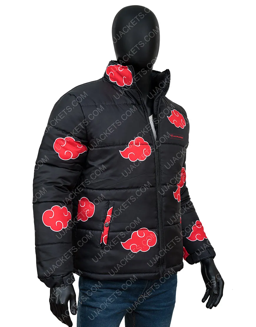 Naruto Akatsuki Black Puffer Jacket | Printed Puffer Jacket | Ujackets.com