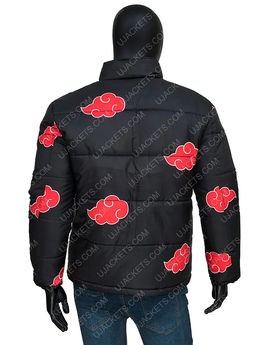 Naruto Akatsuki Black Puffer Jacket | Printed Puffer Jacket | Ujackets.com