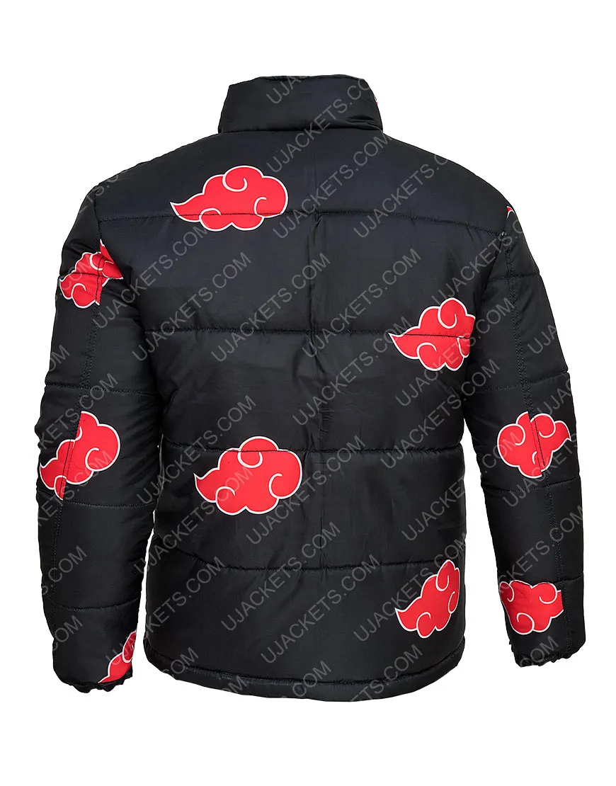 Naruto Akatsuki Black Puffer Jacket | Printed Puffer Jacket | Ujackets.com