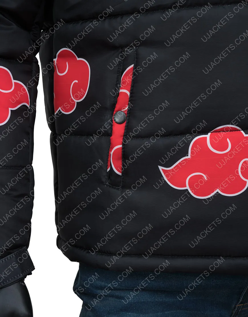 Naruto Akatsuki Black Puffer Jacket | Printed Puffer Jacket | Ujackets.com