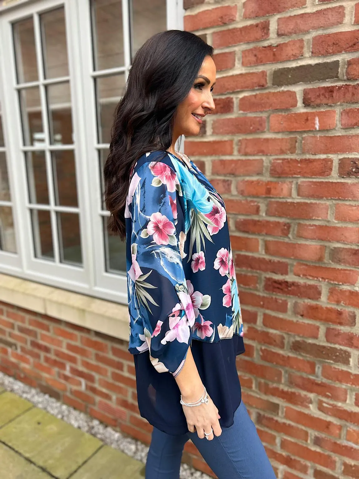 Navy Chiffon Layered Floral Blouse Sienna