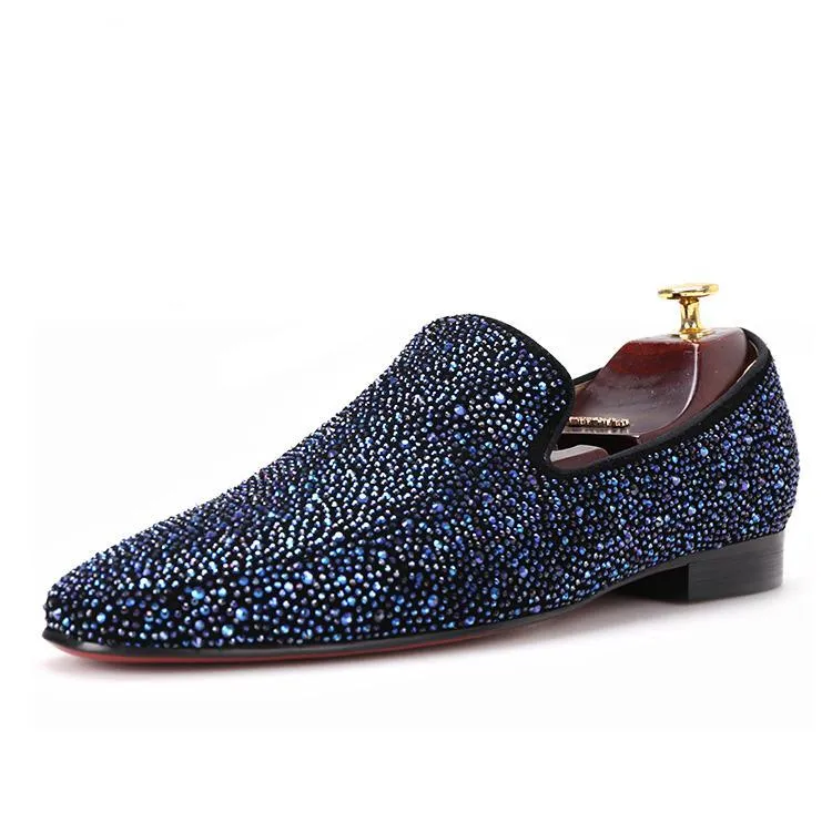 OneDrop Handmade Men Leather Mixed Colors Rhinestones Wedding Party And Prom Loafers