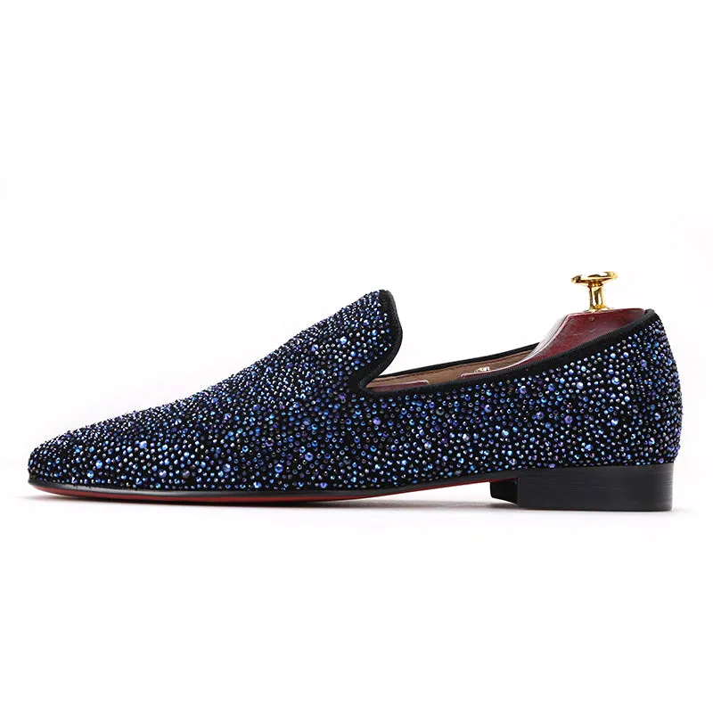 OneDrop Handmade Men Leather Mixed Colors Rhinestones Wedding Party And Prom Loafers