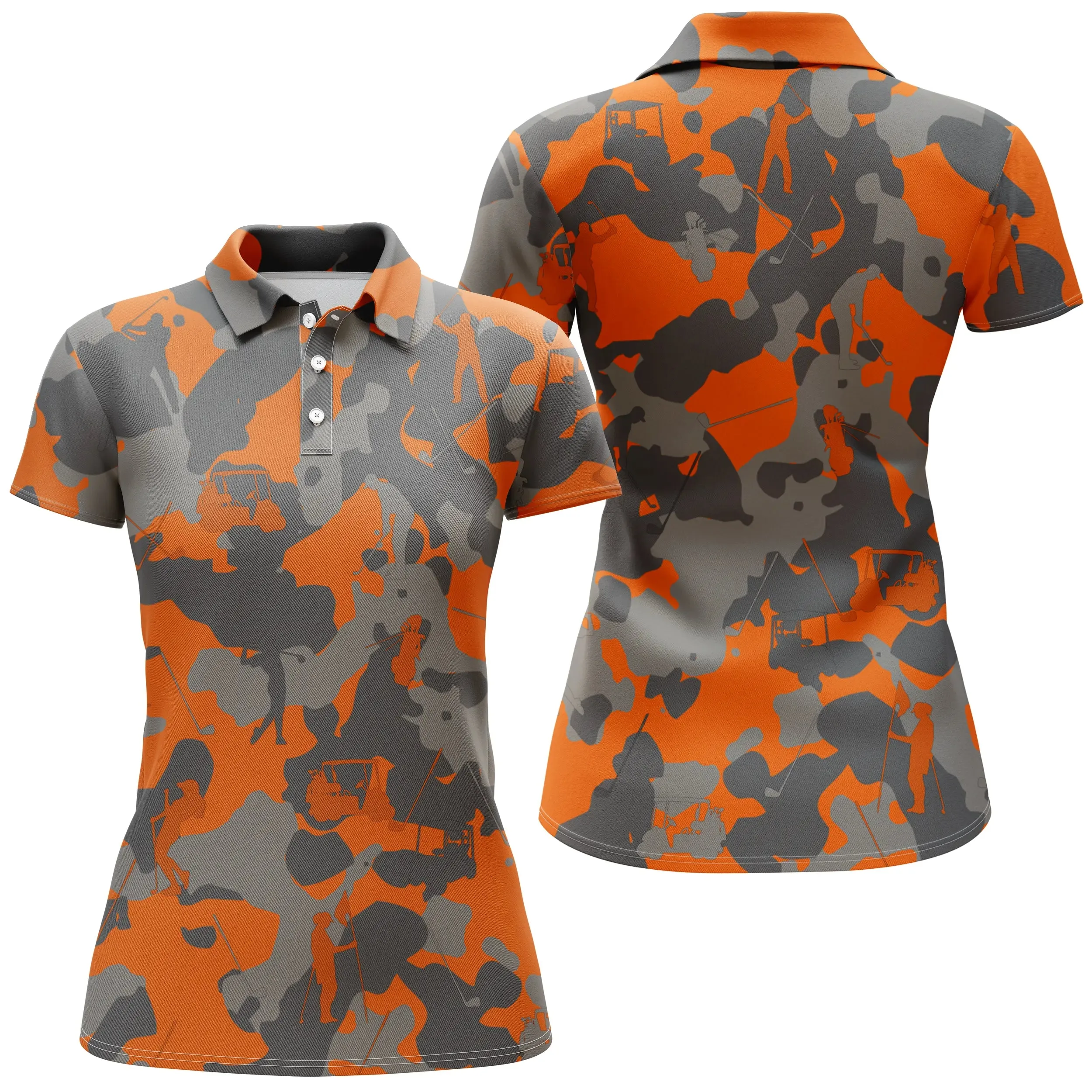 Orange Noir et Gris Camouflage, Polo de Golf, Polo de Sport Homme Femme, Cadeau Original pour Fans de Golf, Motif Militaire, Gol