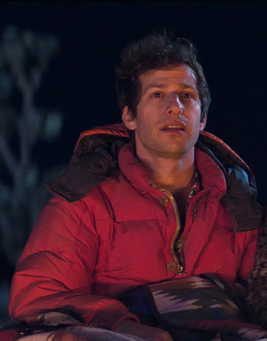 Palm Springs Nyles Jacket | Andy Samberg Red Puffer Jacket | 44% OFF!!