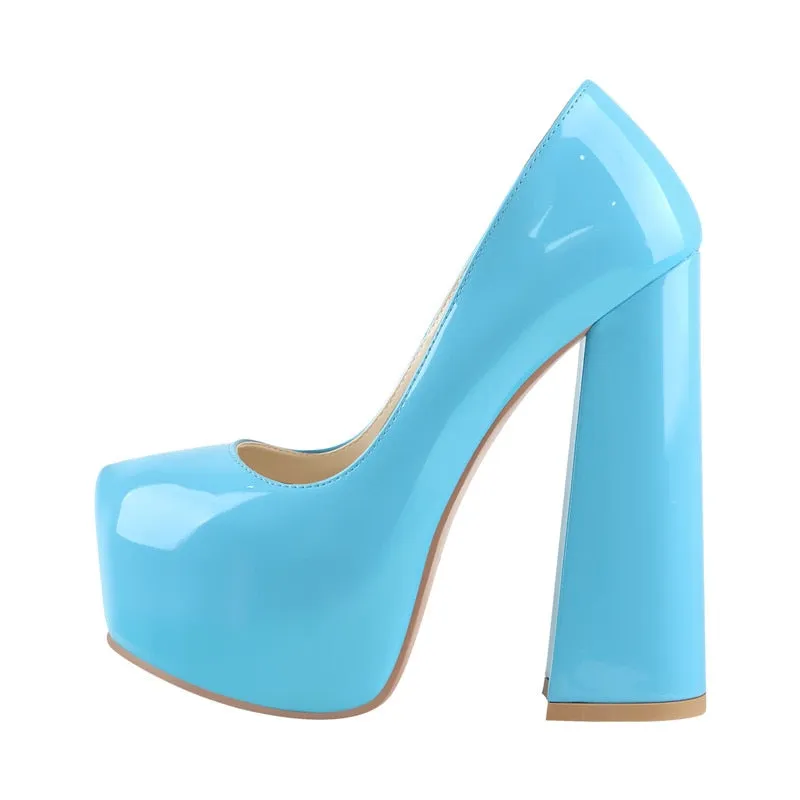 Round Toe Platform 16CM Chunky High Heels Ankle Strap Dress Hoof Thick Heels Shoes Big Size Pumps