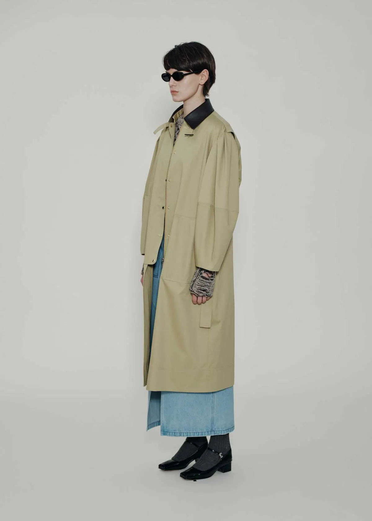 Ruched Trench Coat - Tan