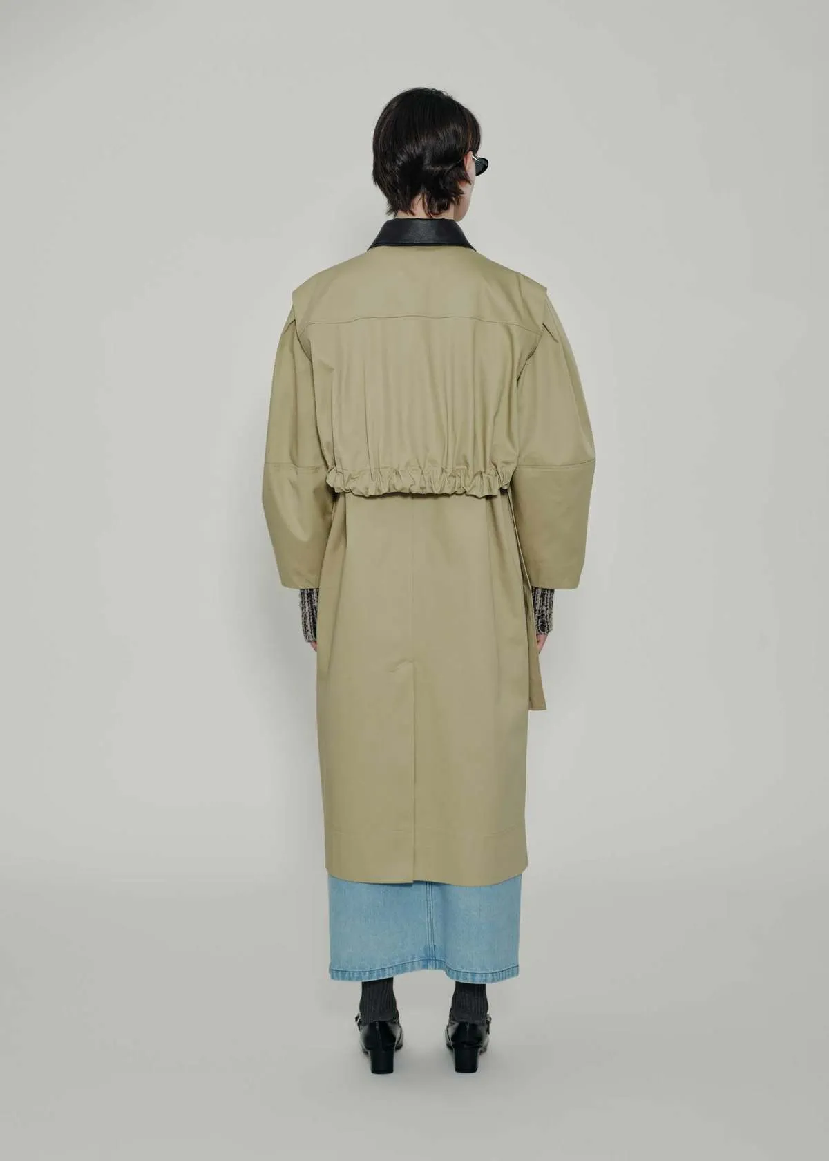 Ruched Trench Coat - Tan