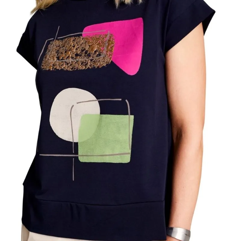 S23119- Geo Print TShirt- Navy Mix- Peruzzi