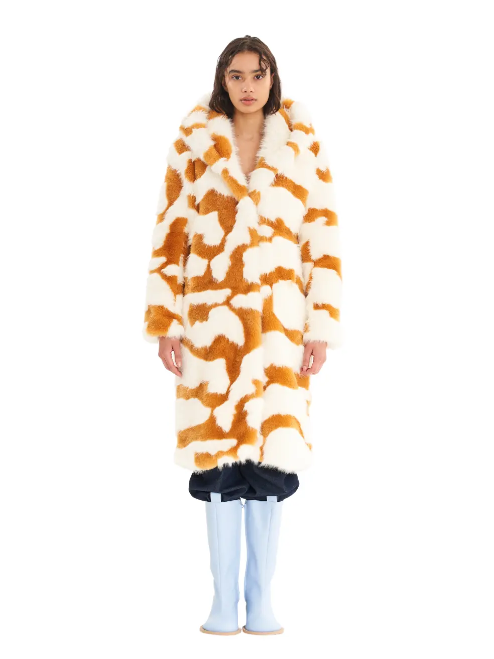 		Saylor  Orange Camo Faux Fur Coat	