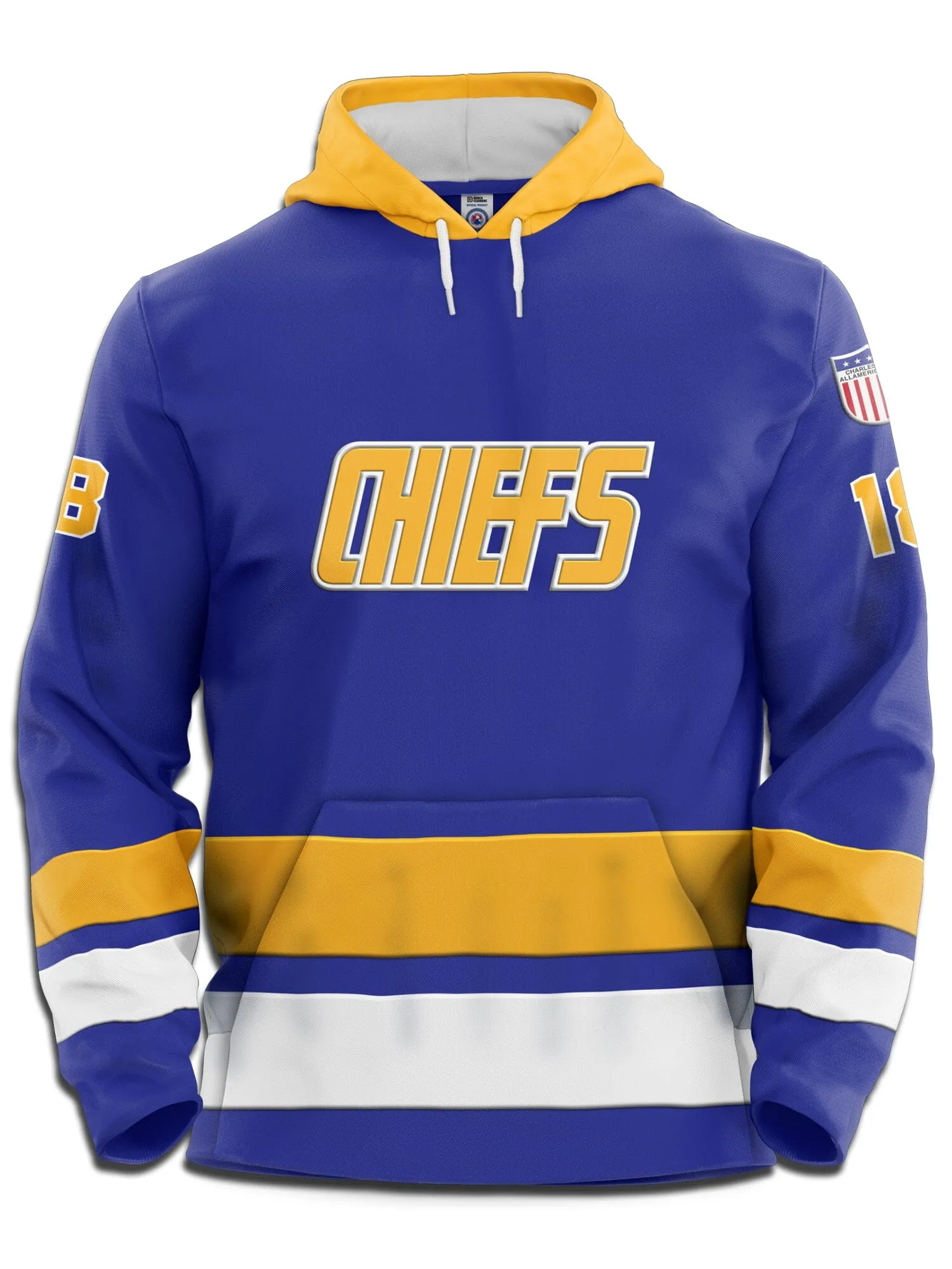 Slapshot Charlestown Chiefs Hanson #18 Blue Hockey Hoodie