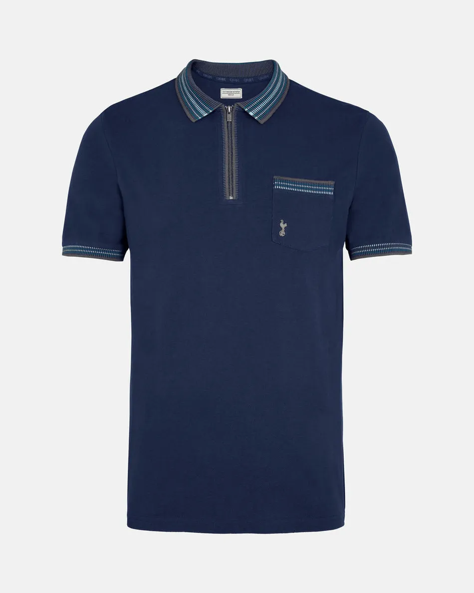 Spurs Mens Navy Contrast Zip Placket Polo