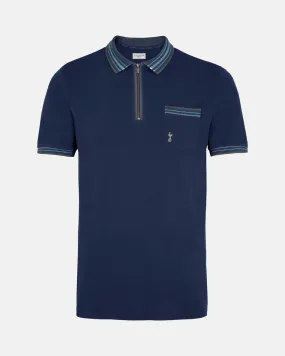 Spurs Mens Navy Contrast Zip Placket Polo