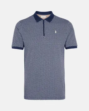 Spurs Mens Navy Yarn Dyed Jaquard Pattern Polo