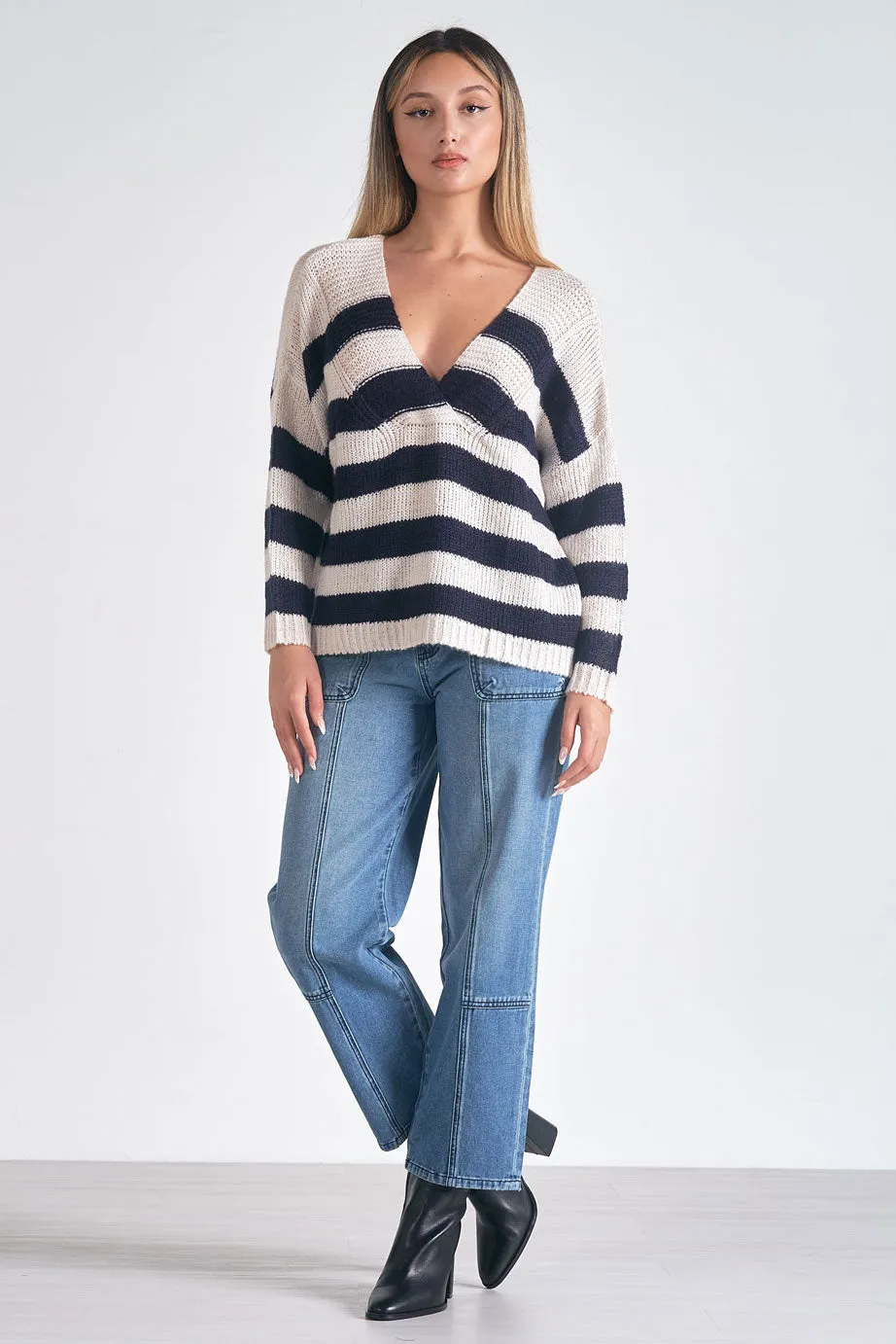 Stripe Vee Sweater