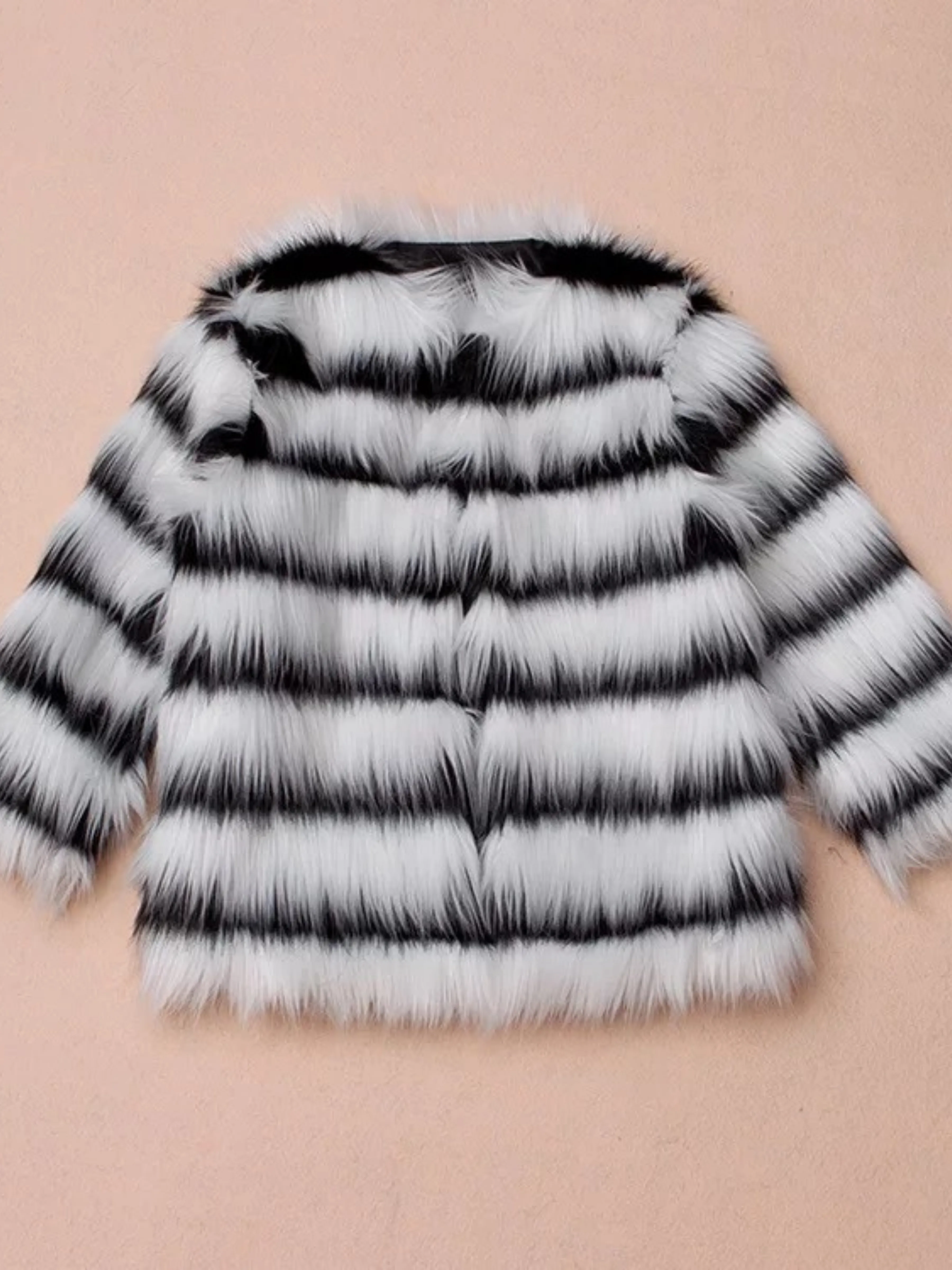 Striped Darling Plush Faux Fur Coat