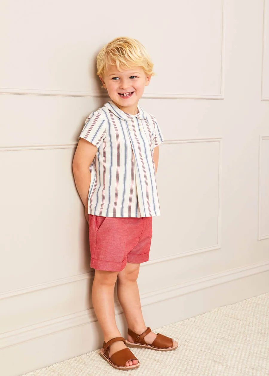 Striped Polo Collar Short Sleeve Shirt in Red (12mths-4yrs)