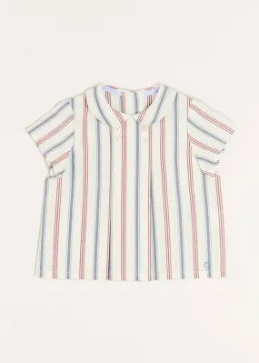 Striped Polo Collar Short Sleeve Shirt in Red (12mths-4yrs)