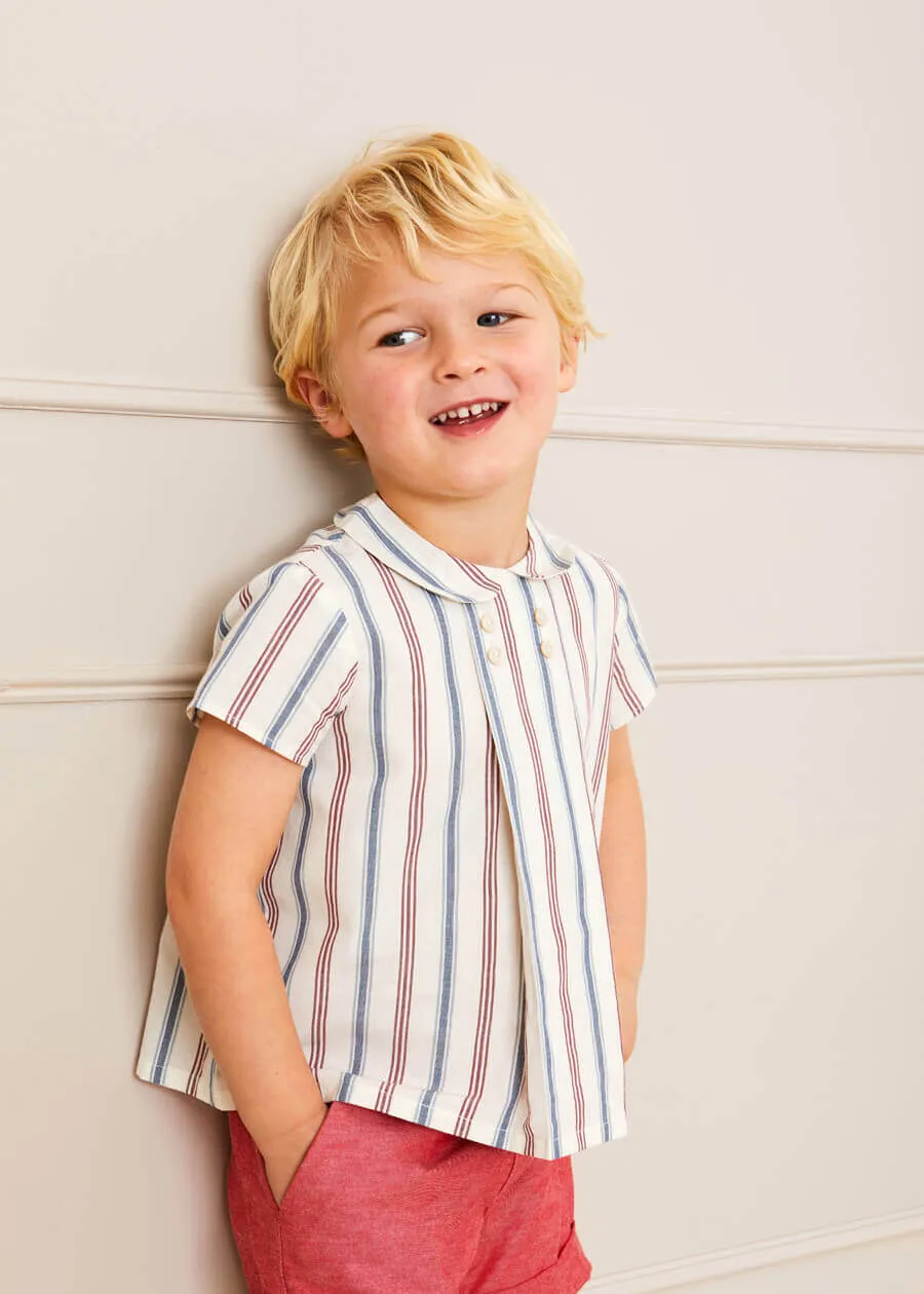 Striped Polo Collar Short Sleeve Shirt in Red (12mths-4yrs)