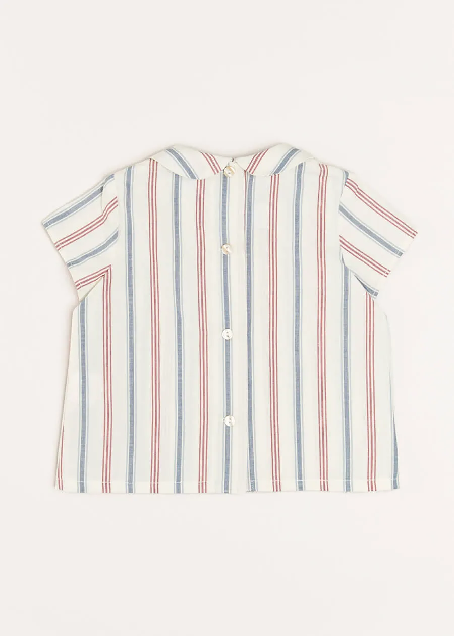 Striped Polo Collar Short Sleeve Shirt in Red (12mths-4yrs)