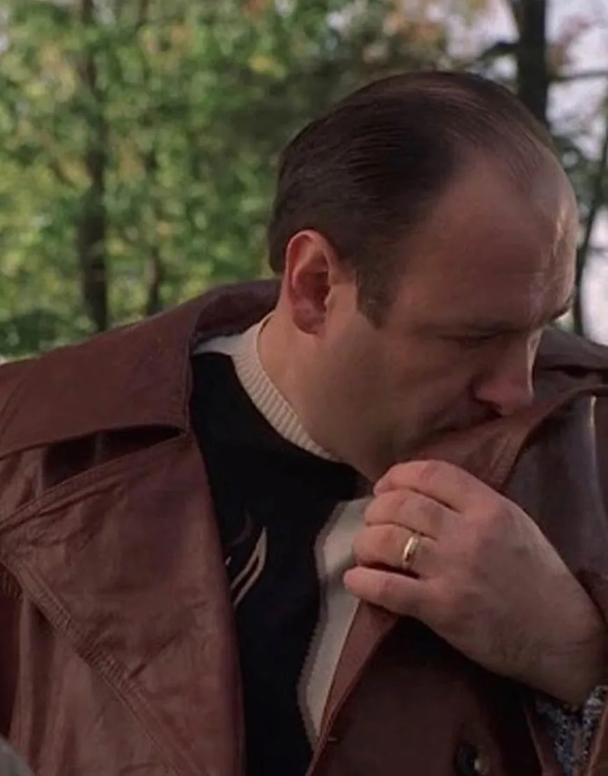 Tony Soprano The Sopranos S02 Coat | Men's Brown Leather Trench Coat