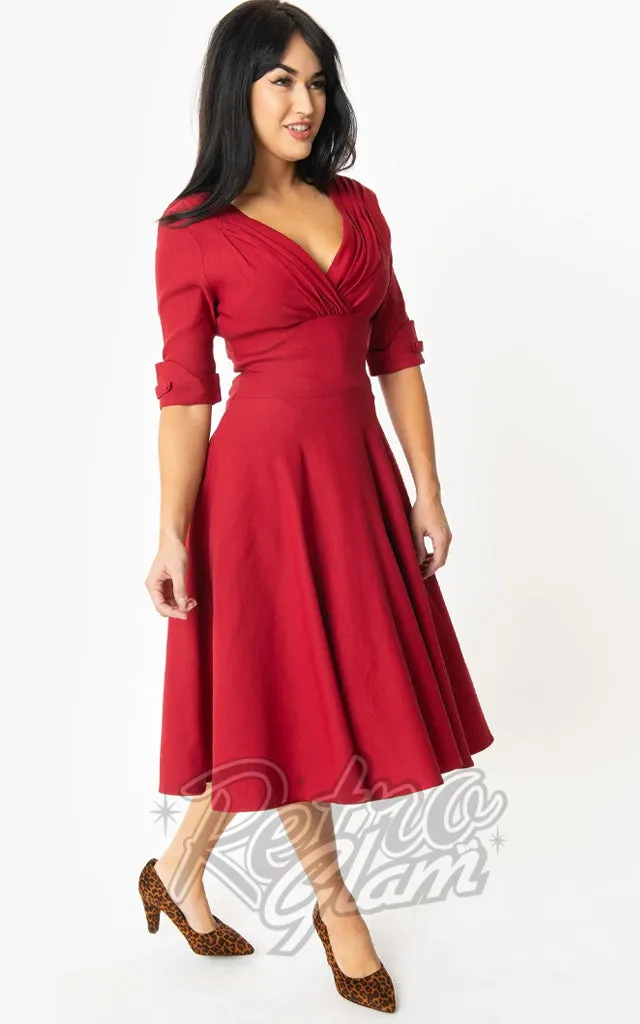 Unique Vintage Delores Swing Dress in Merlot Red - Pre-Order