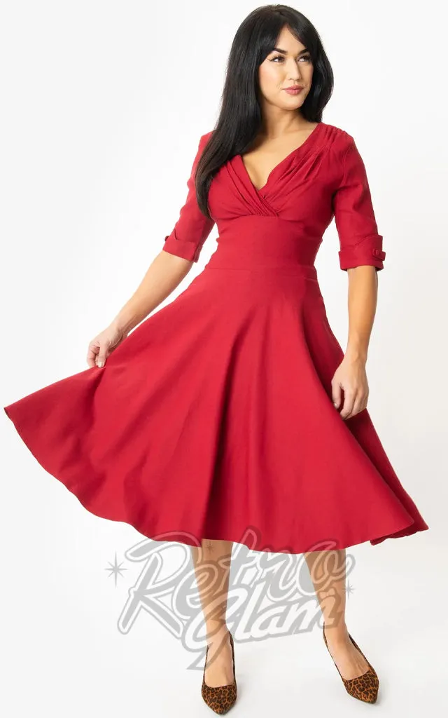 Unique Vintage Delores Swing Dress in Merlot Red - Pre-Order