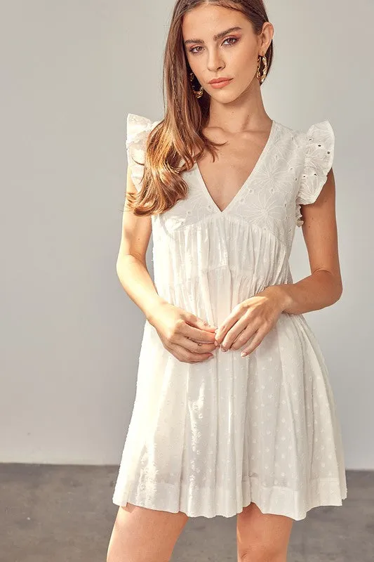 V Neck Ruffle Detail Romper Dress