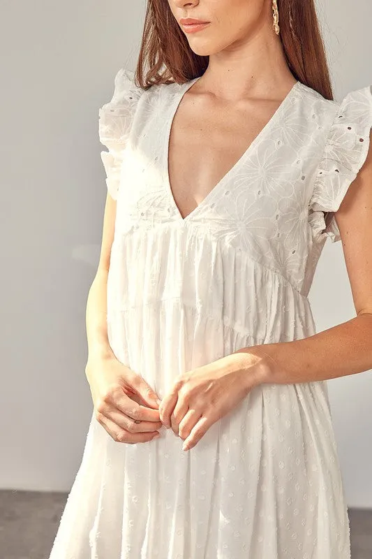 V Neck Ruffle Detail Romper Dress