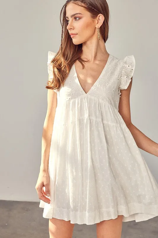 V Neck Ruffle Detail Romper Dress