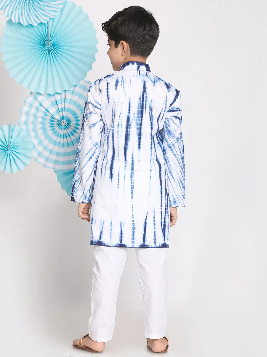 VASTRAMAY Blue Tie And Dye Pattern Cotton Siblings Set