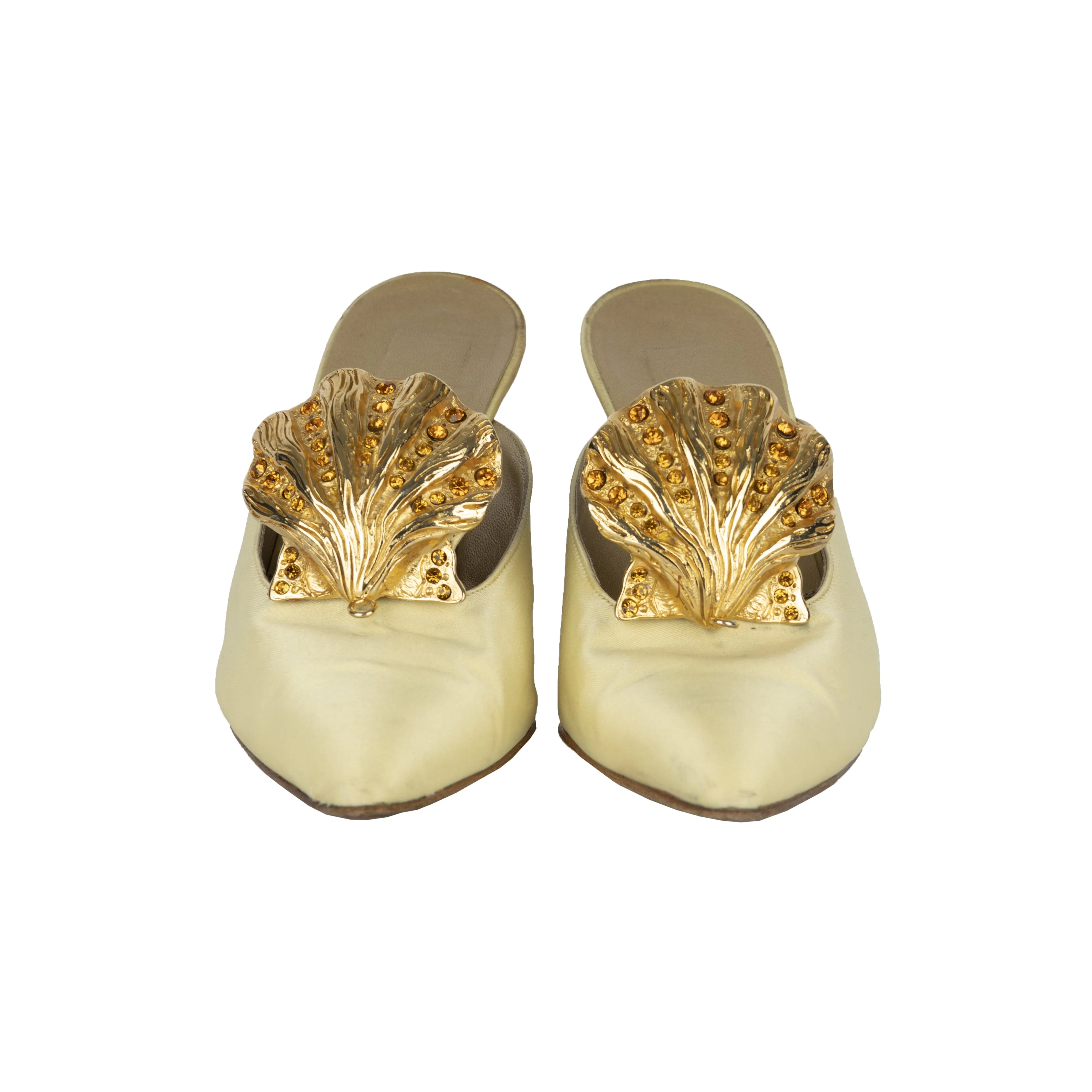 Vintage Gianni Versace Gold Crystal Shell Heels - '90s